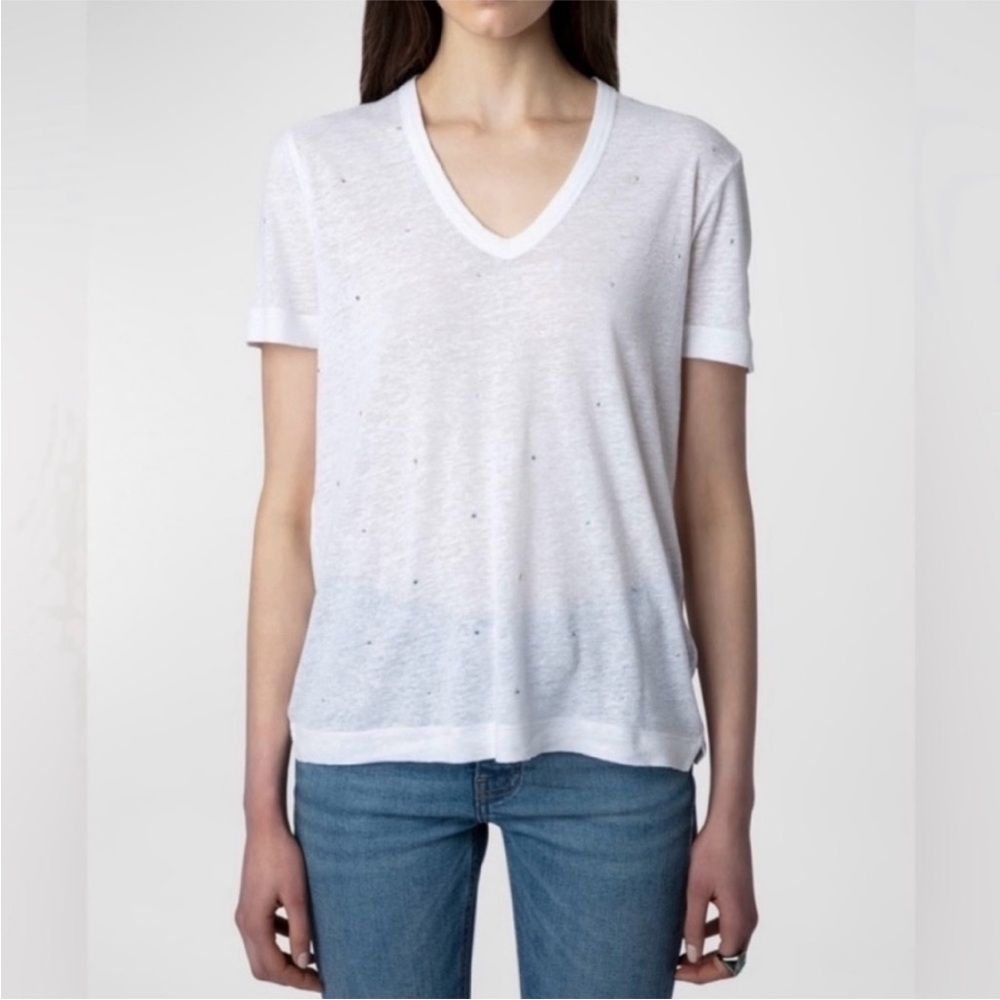 Zadig & Voltaire White Short Sleeve V-Neck Tee